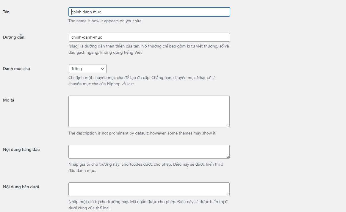 chinh sua danh muc 1